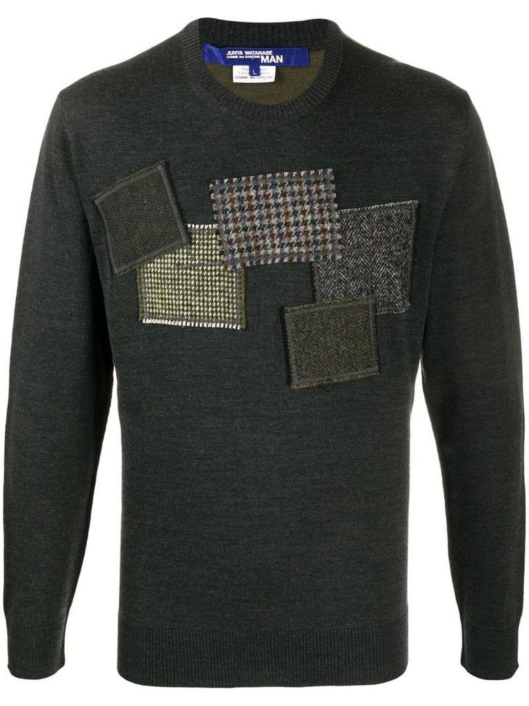 two-tone patchwork jumper