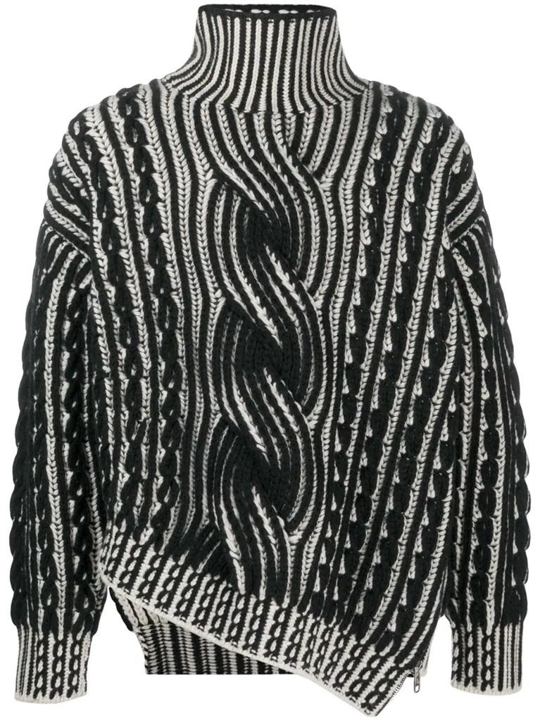 zip-detail cable-knit jumper