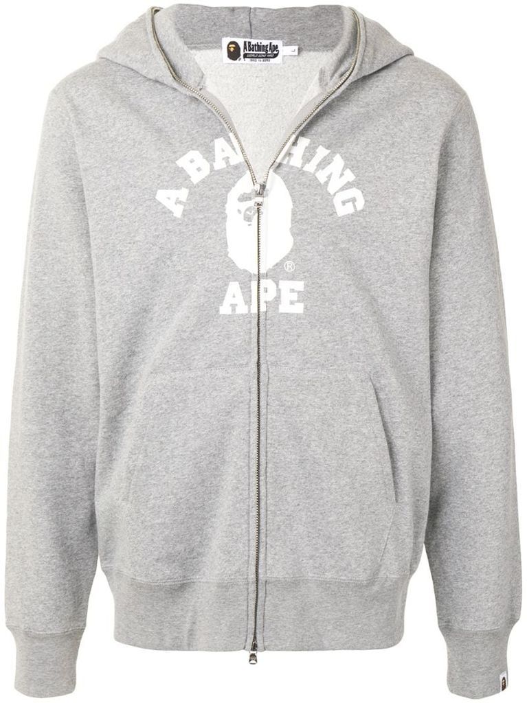 logo print zipped hoodie