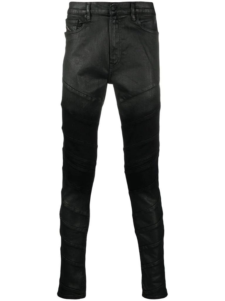 coated mid-rise skinny jeans