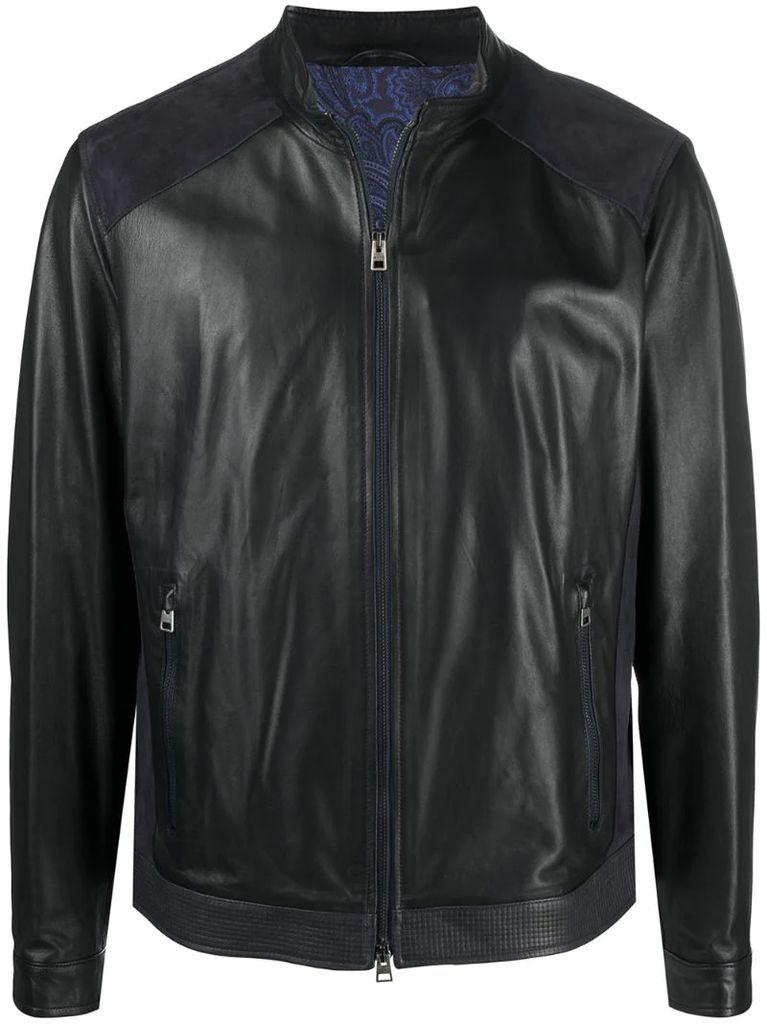 suede panel leather jacket