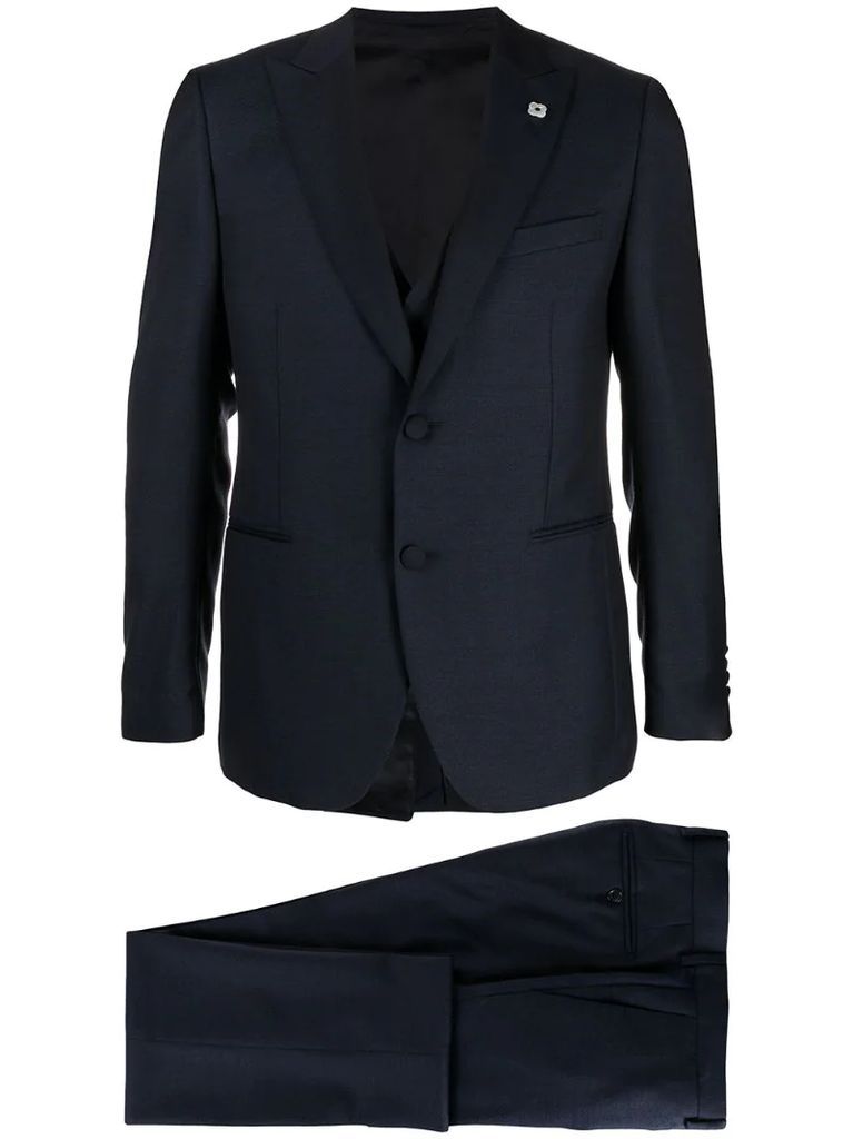 three-piece single-breasted wool-blend suit