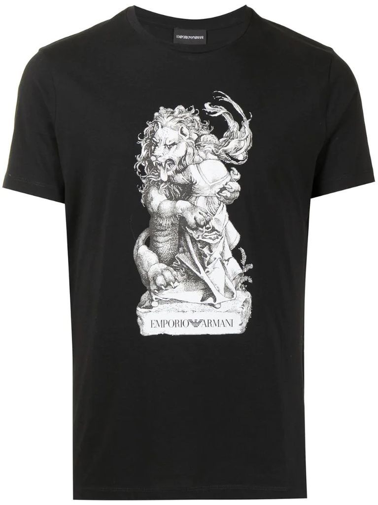 lion sculpture print T-shirt