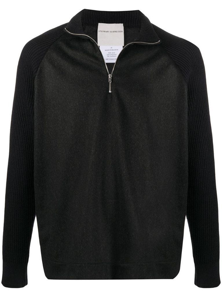 Reference zip-up panelled jumper