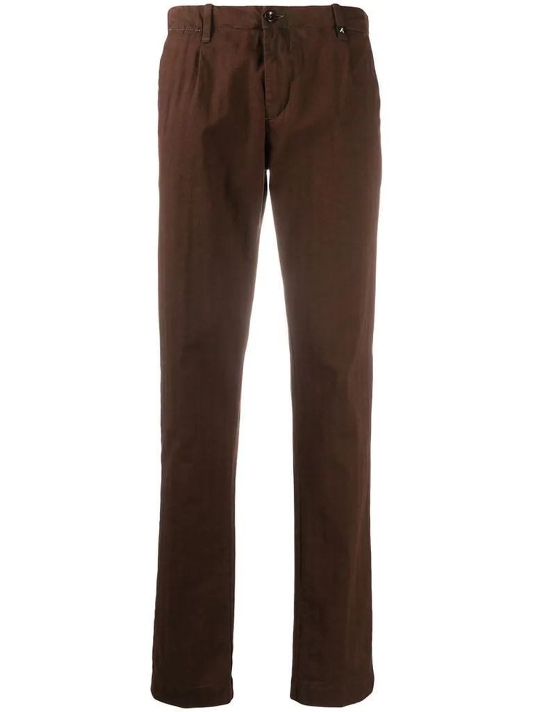 brown straight-leg trousers