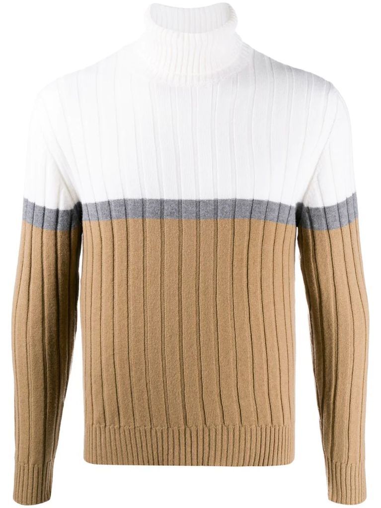 colour-block roll neck sweater