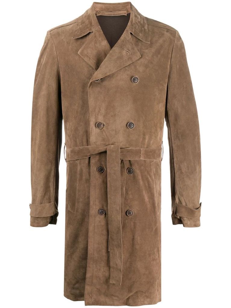 suede double-breasted trench coat