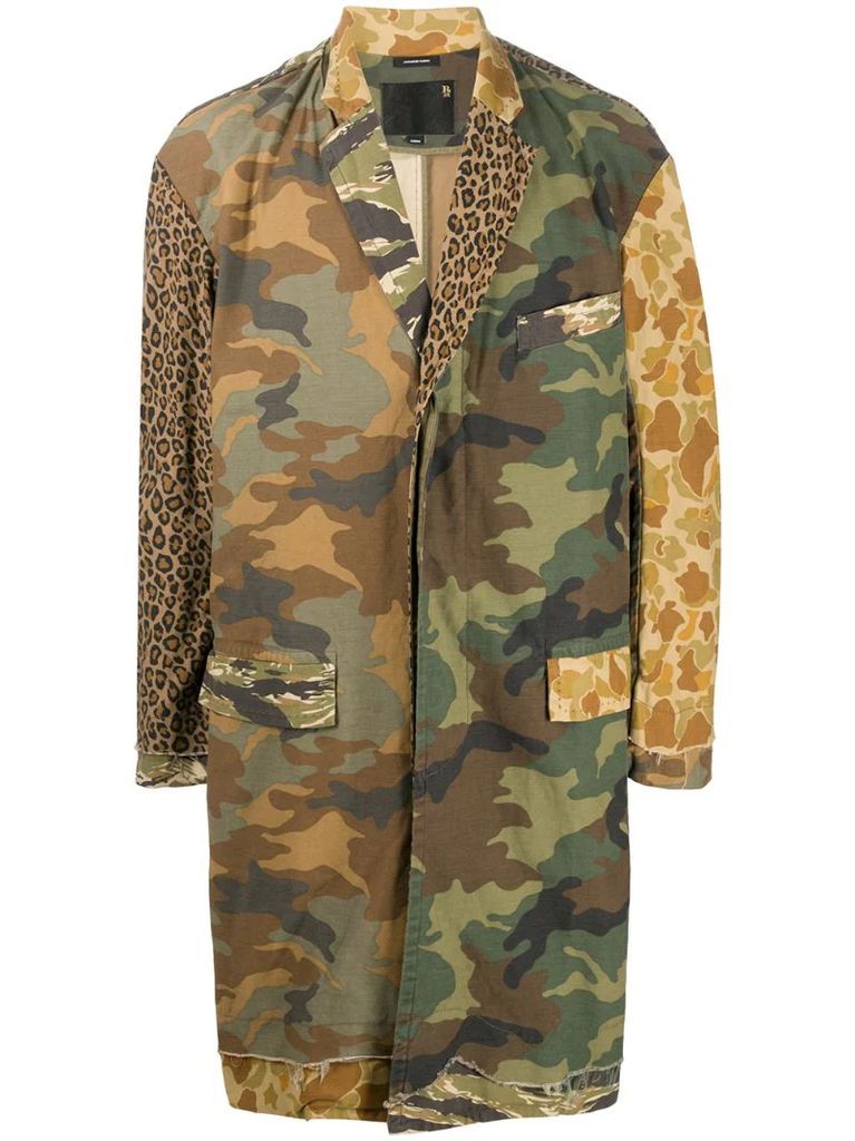 animal camouflage print single-breasted coat