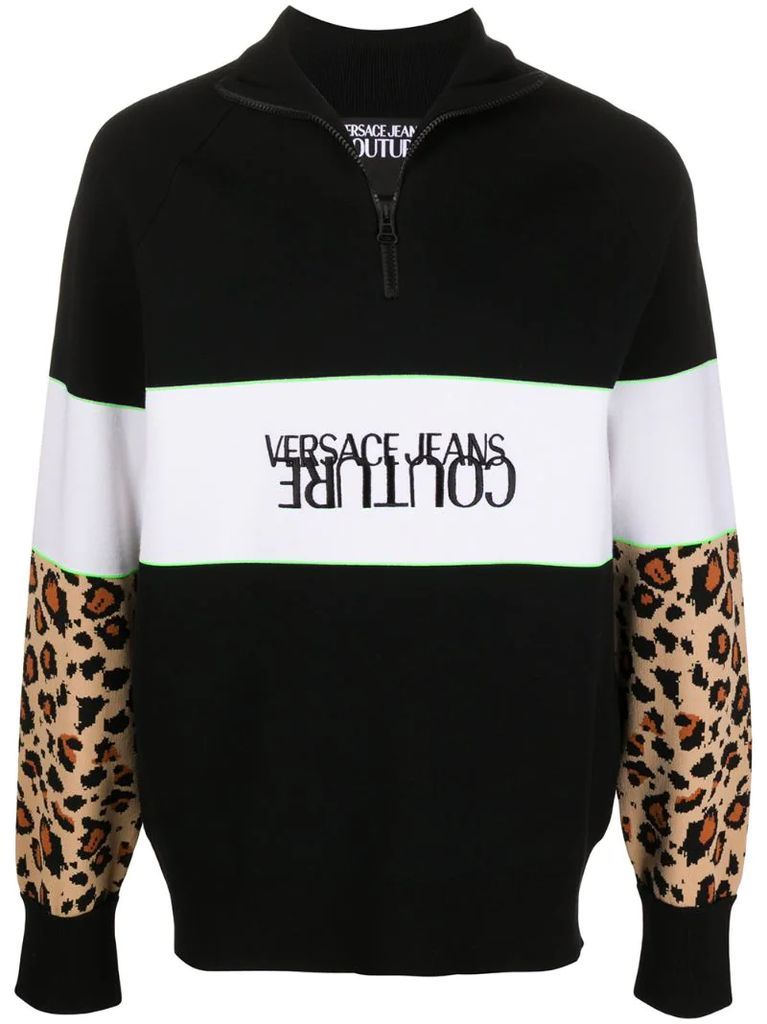 leopard print-panelled sweatshirt