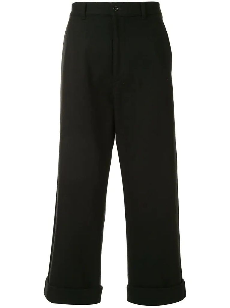 turn-up hems loose-fit trousers