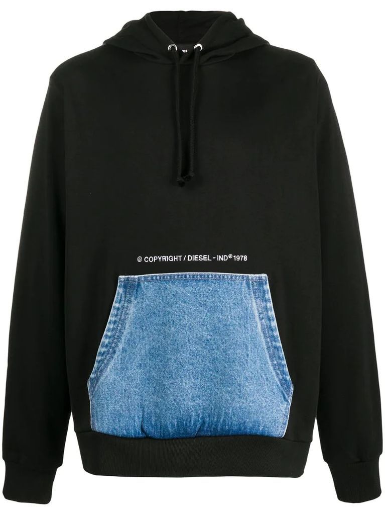 denim pocket cotton hoodie