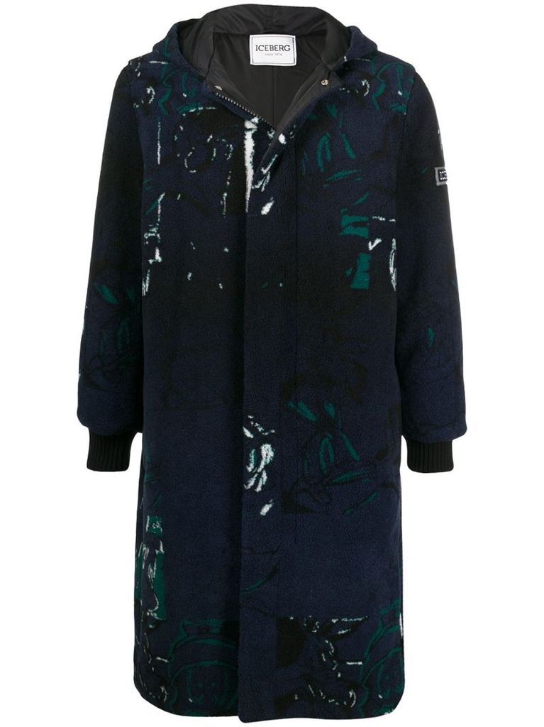 abstract-pattern hooded coat