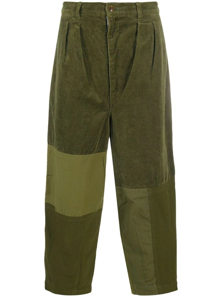 corduroy panelled cropped trousers