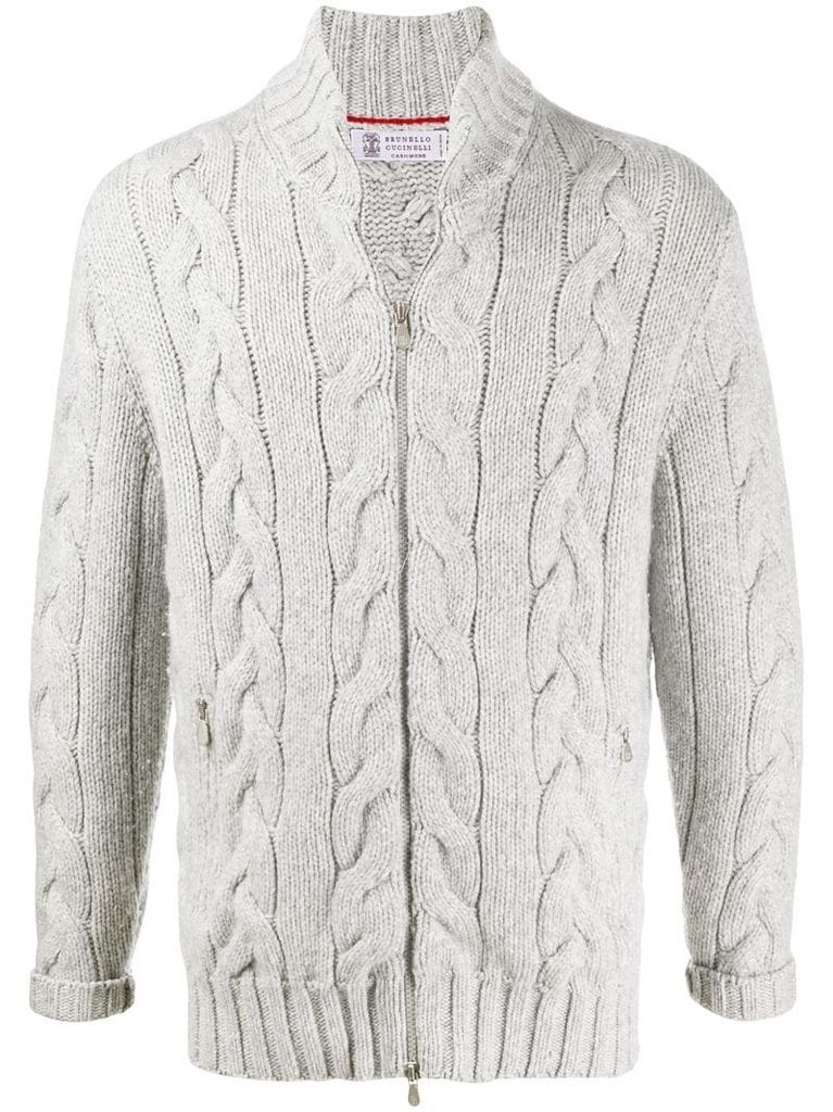 cable knit zip cardigan