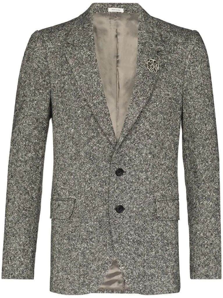 brooch-embellished tweed blazer