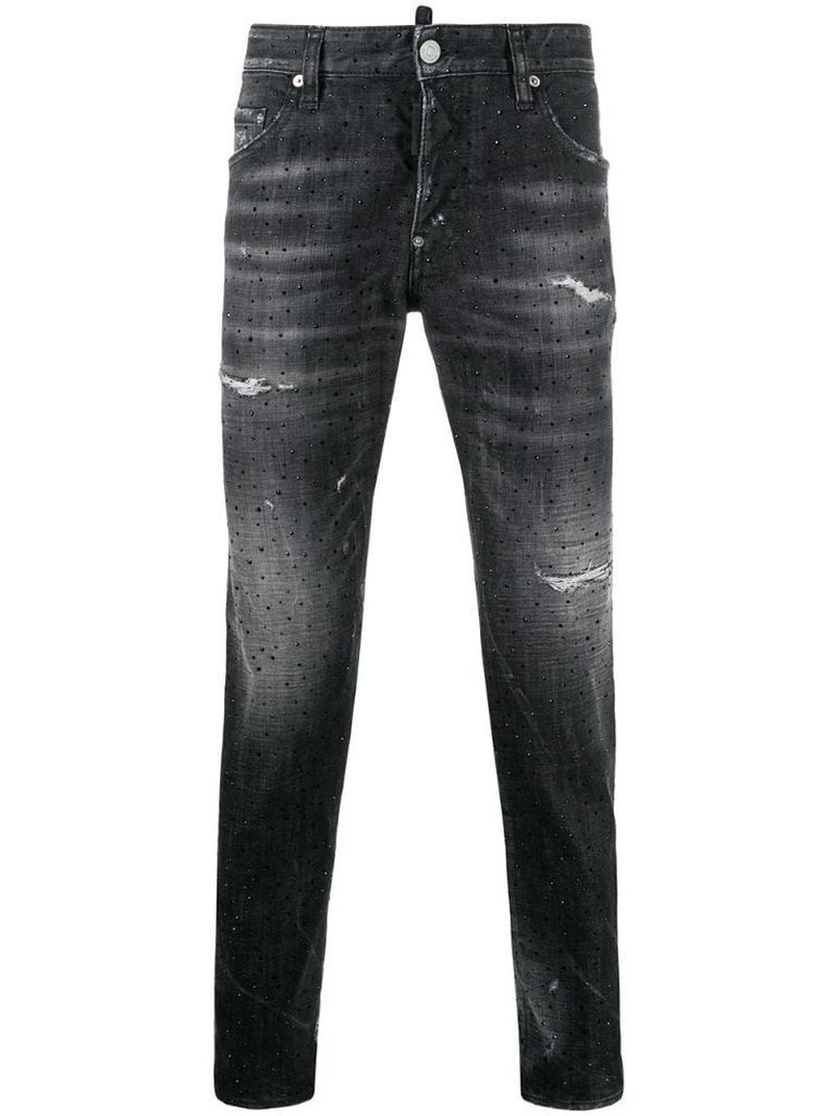 crystal-embellished distressed skinny jeans