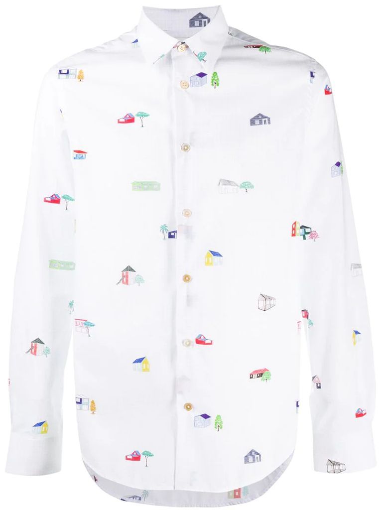 graphic-print buttoned shirt