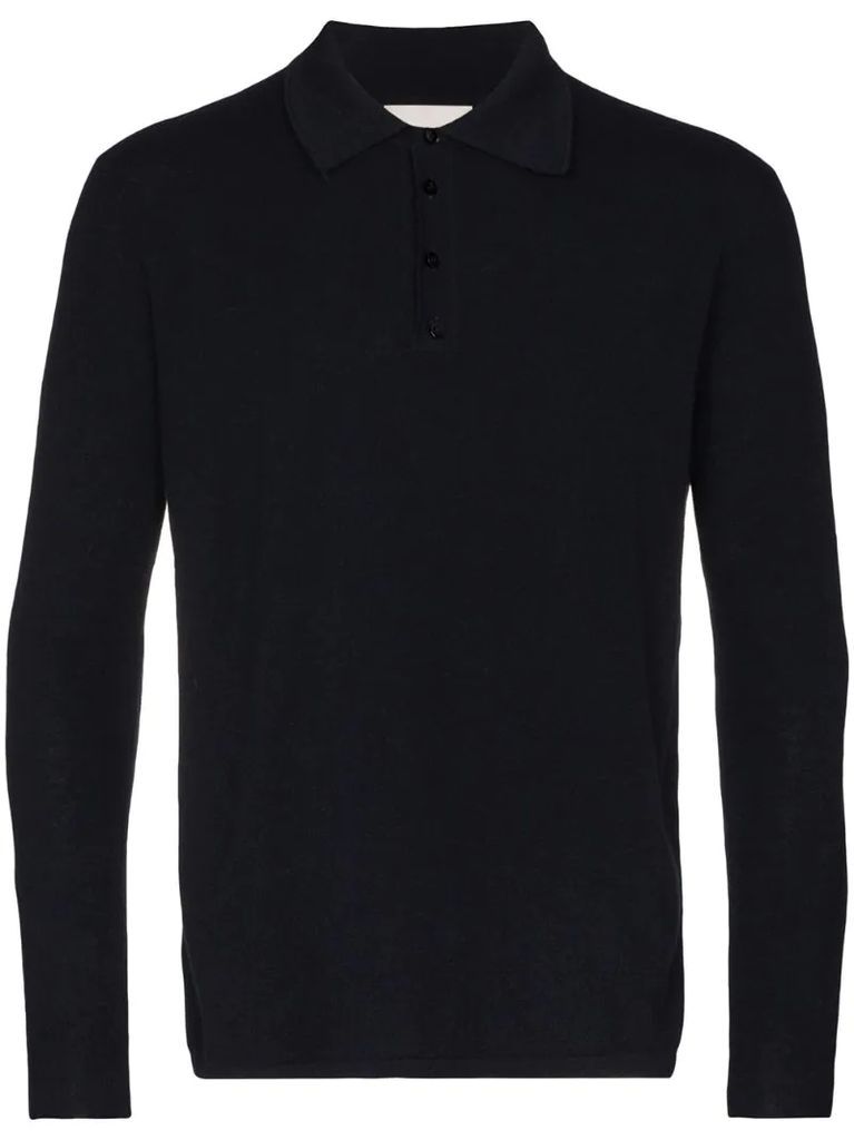 long-sleeved knitted polo shirt