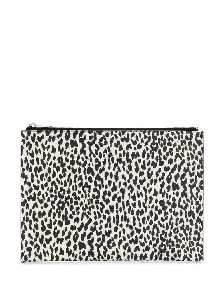 leopard-print zip clutch