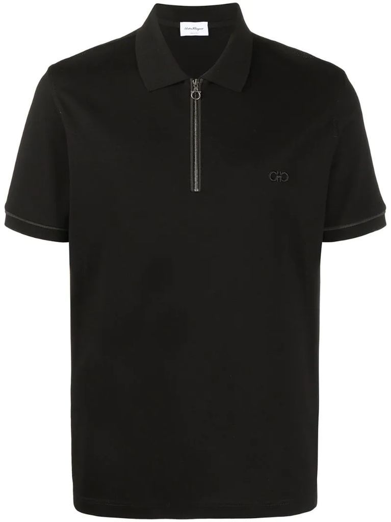 embroidered-logo zip-front polo