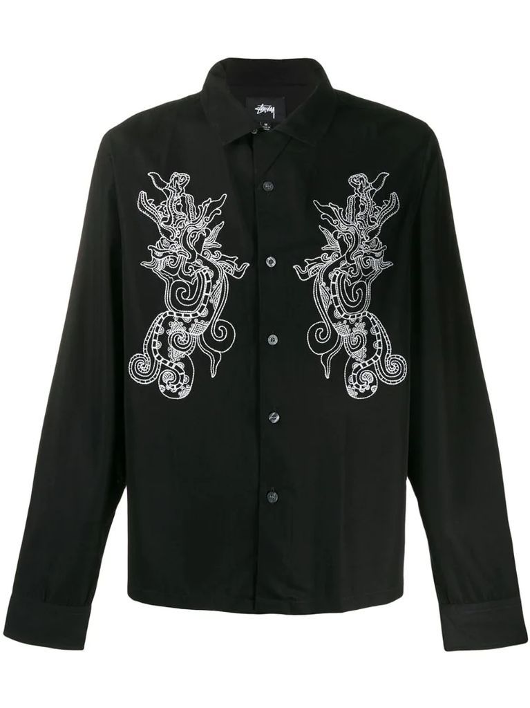 long-sleeved embroidered dragon shirt