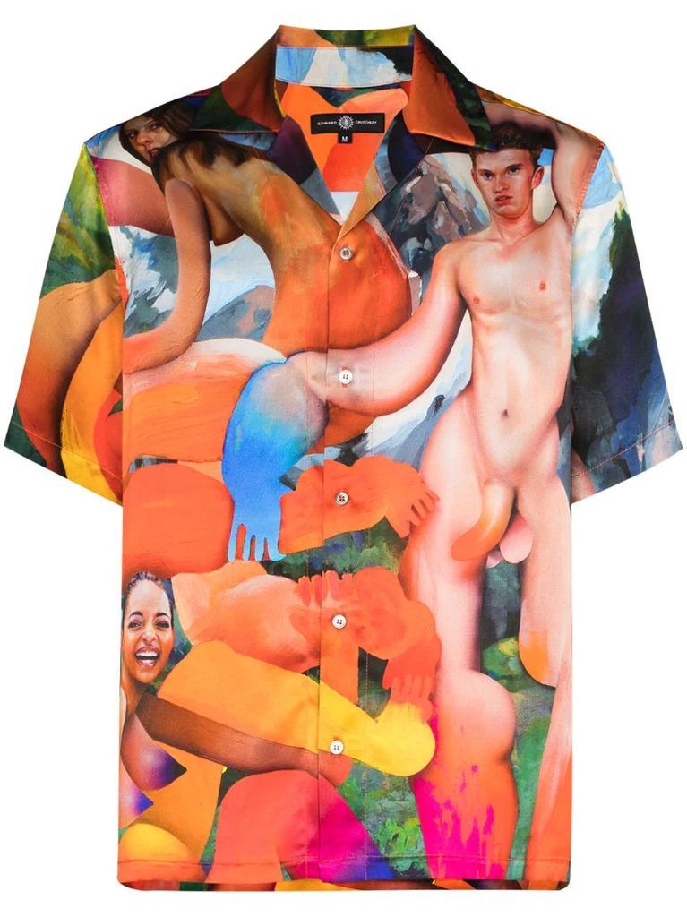 graphic-print silk shirt