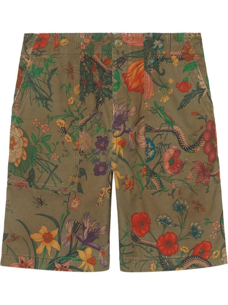 Flora Snake print cotton shorts