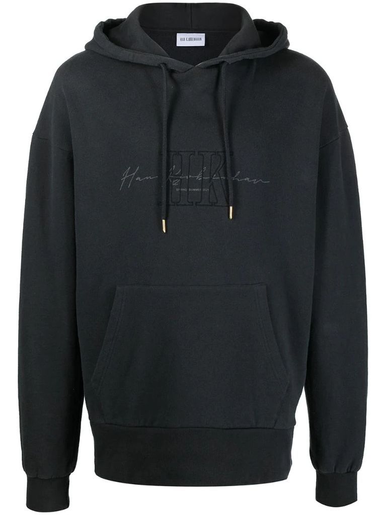 bulky embroidered logo hoodie