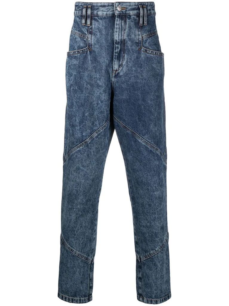 bleach-effect panelled jeans