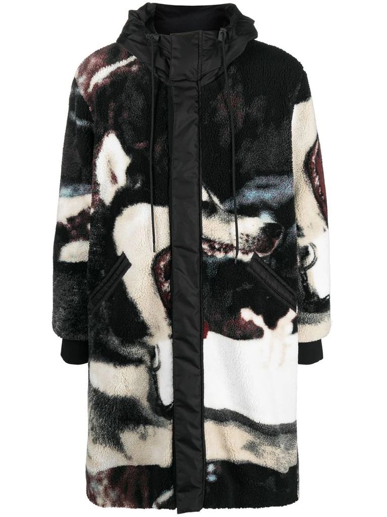 graphic-print fleece coat