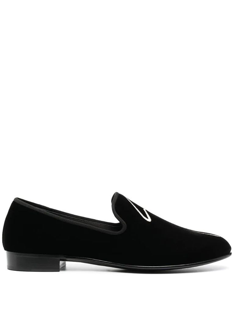 velvet-effect embroidered loafers