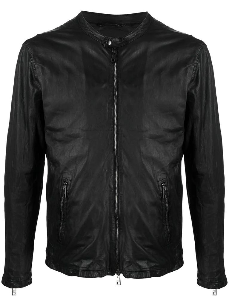 zipped pocket leather jacket