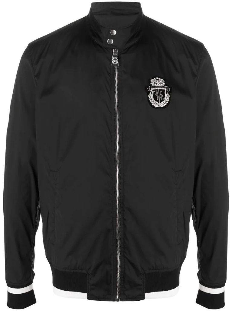 logo-patch zip-up bomber jacket