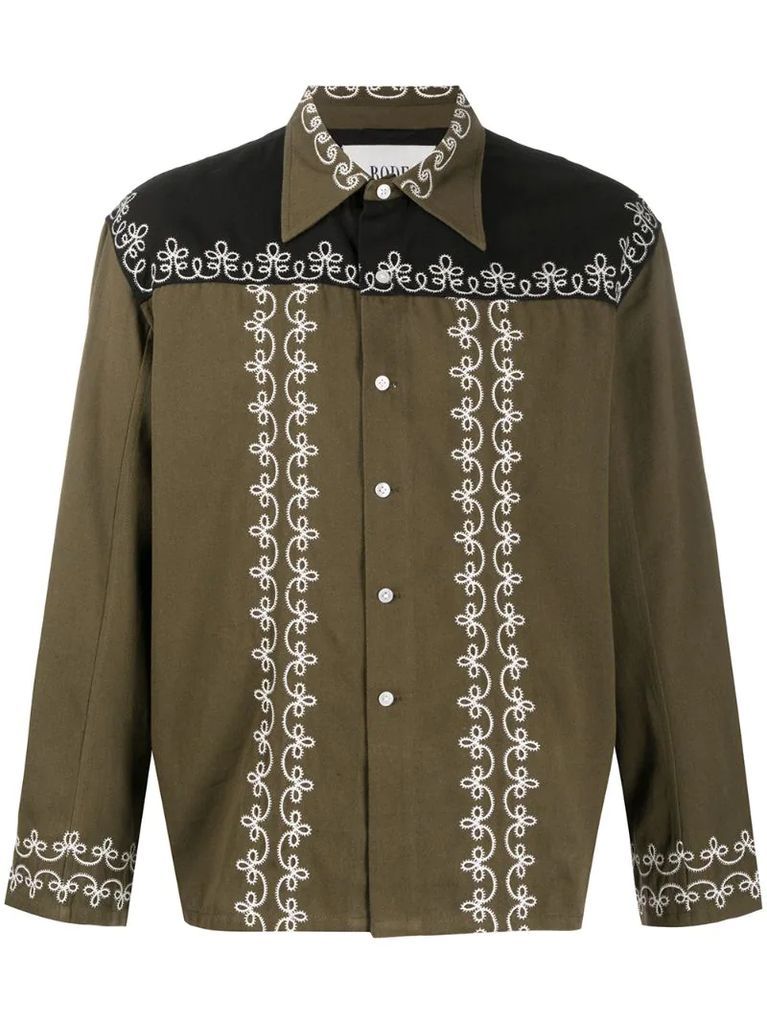 embroidered panelled shirt