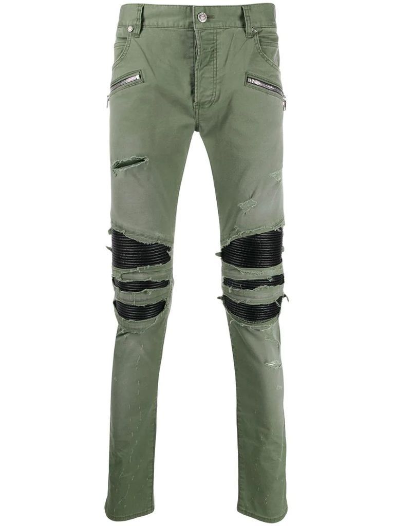 distressed slim-fit trousers