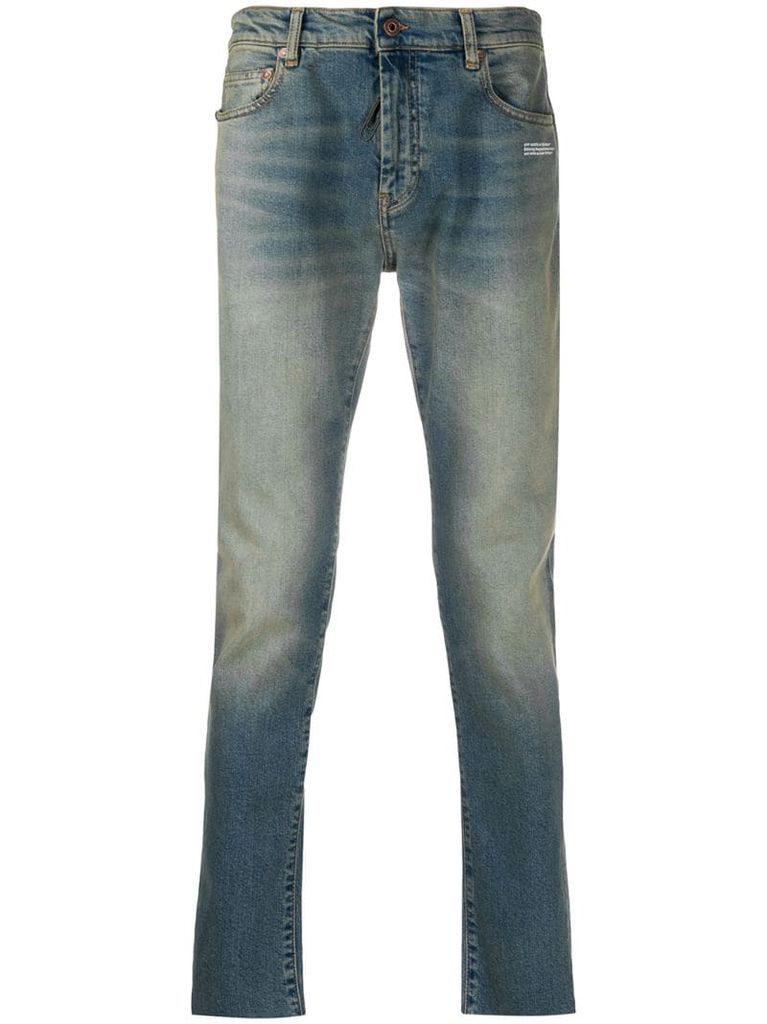 distressed diagonal stripes skinny jeans