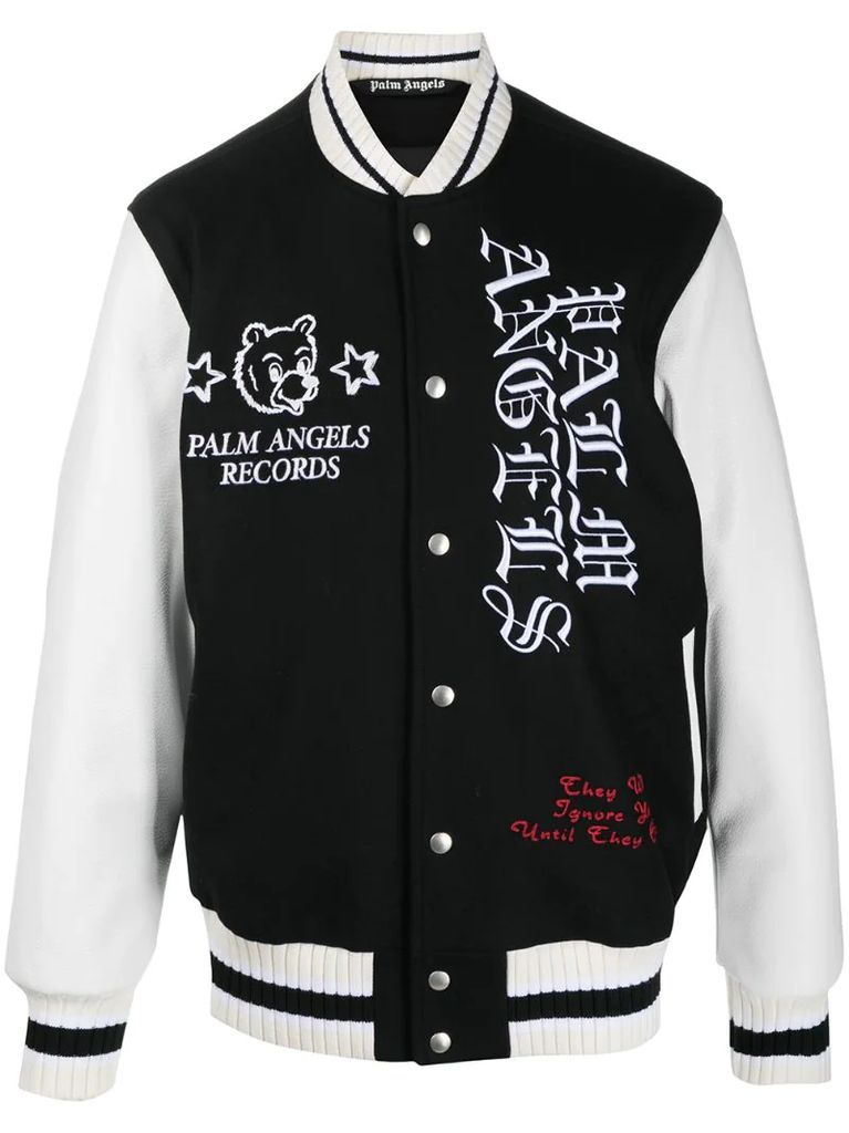 patch-detail embroidered varsity jacket