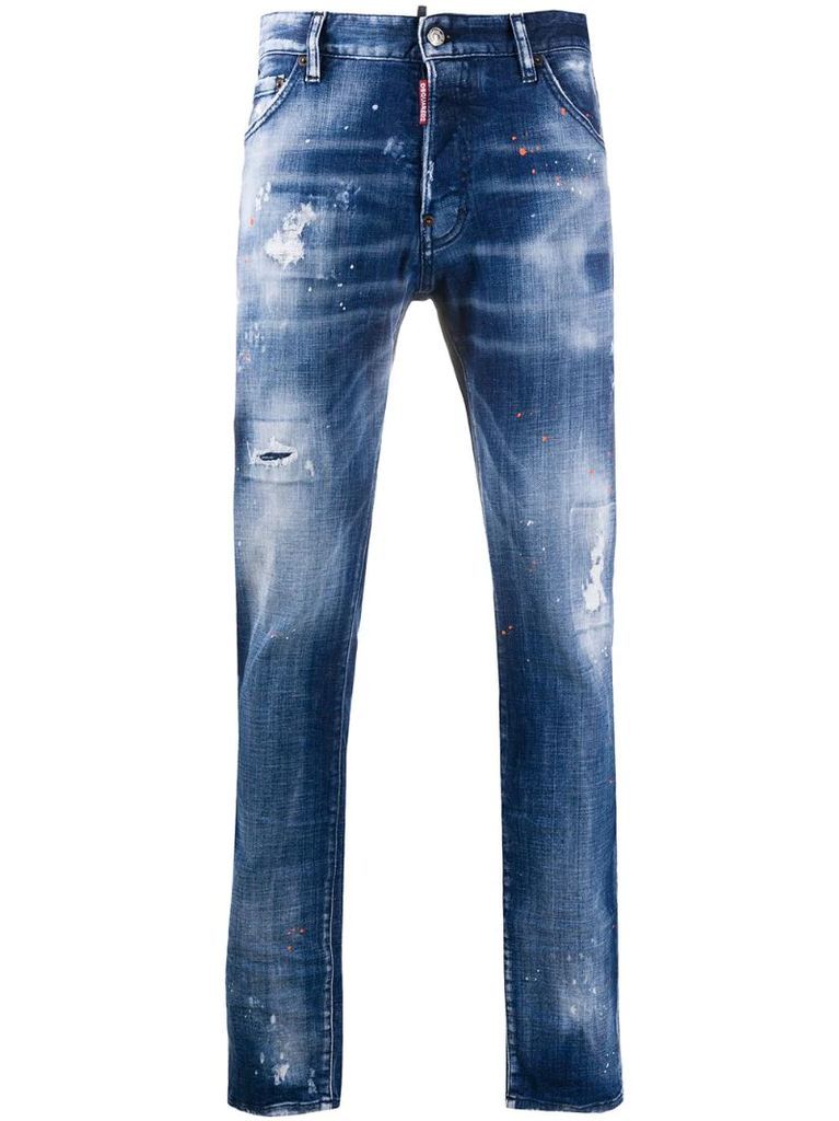 paint-splatter distressed-effect jeans