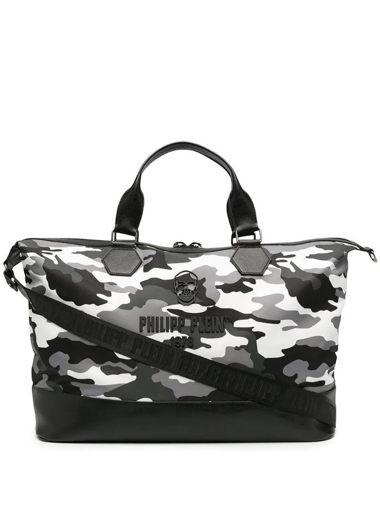 logo-embossed rubberised camouflage tote