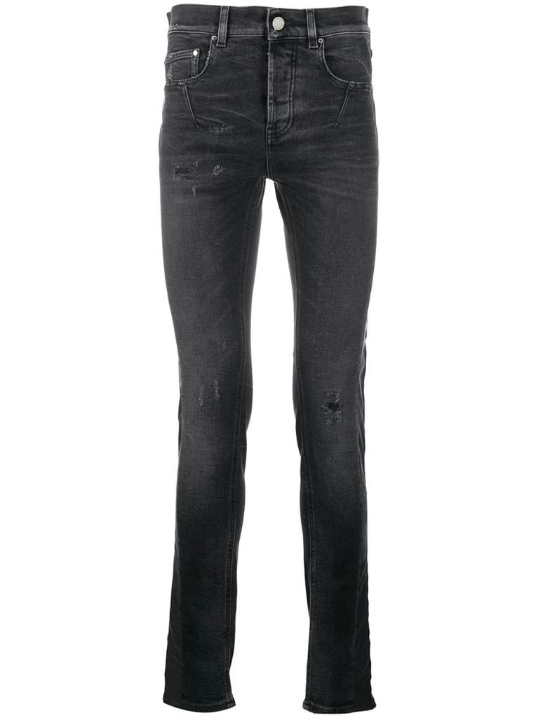 faux-leather side stripe jeans