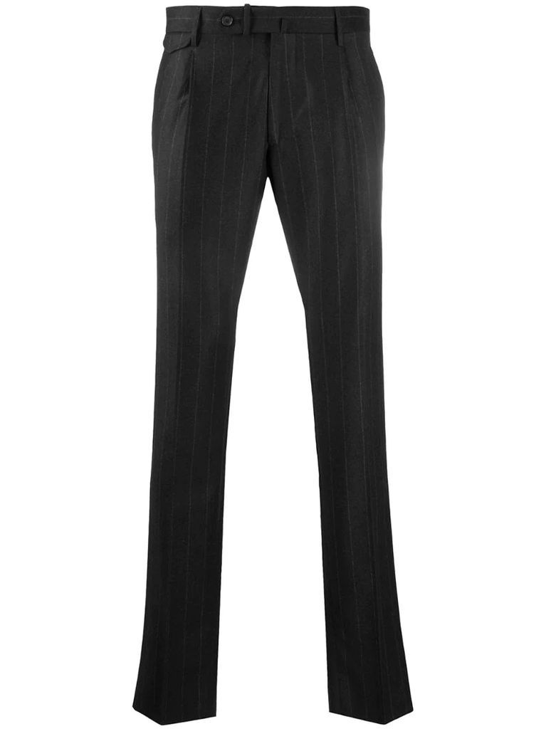 pinstriped slim-fit tailored trousers
