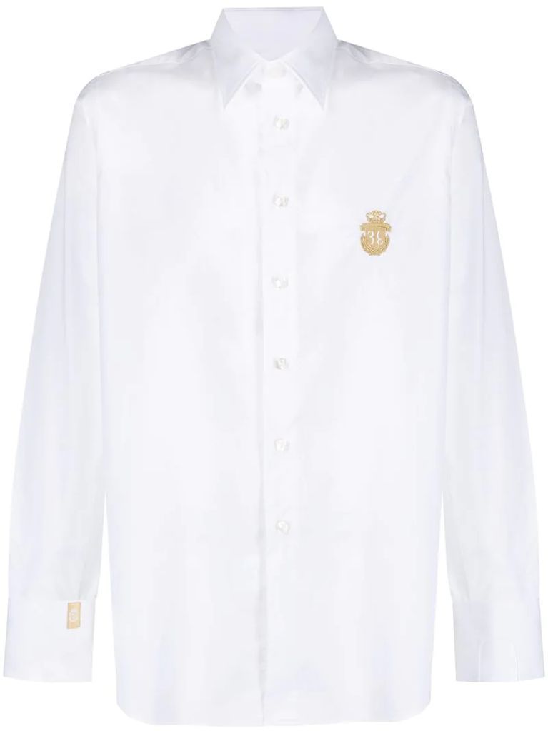 embroidered monogram button-up shirt