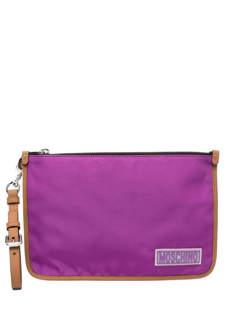 two-tone logo clutch bag