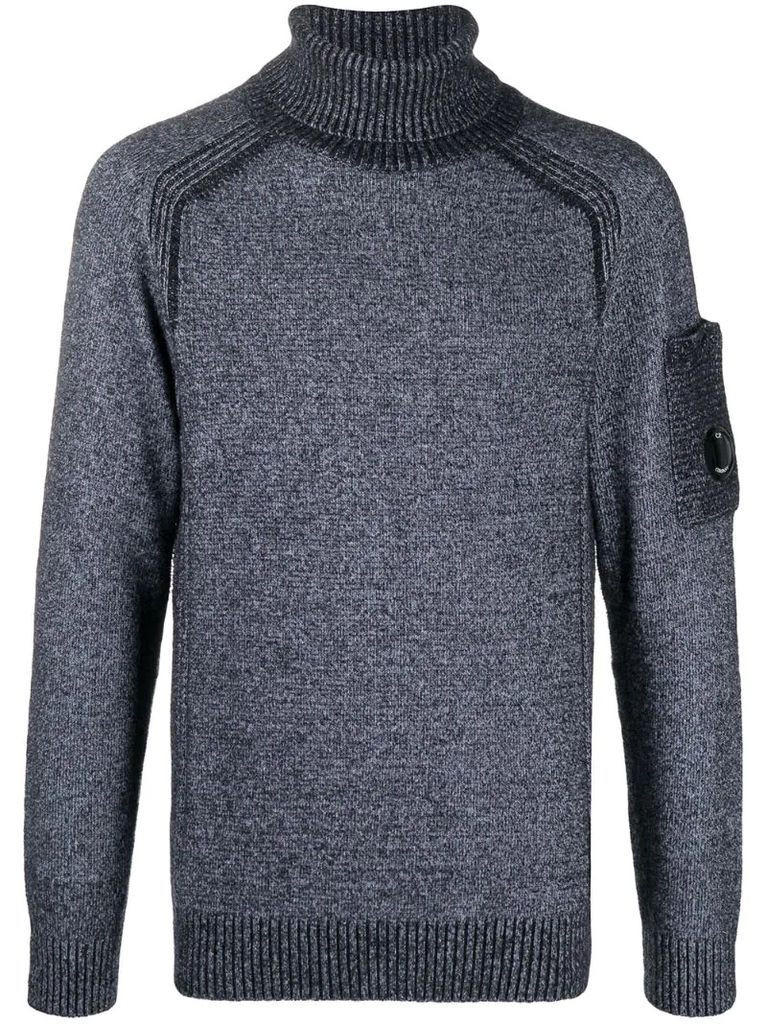 knitted roll neck jumper with logo patch at sleeve