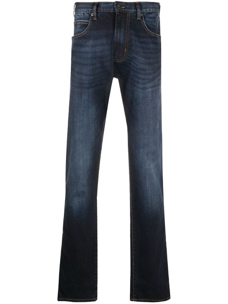 straight-leg dark wash jeans
