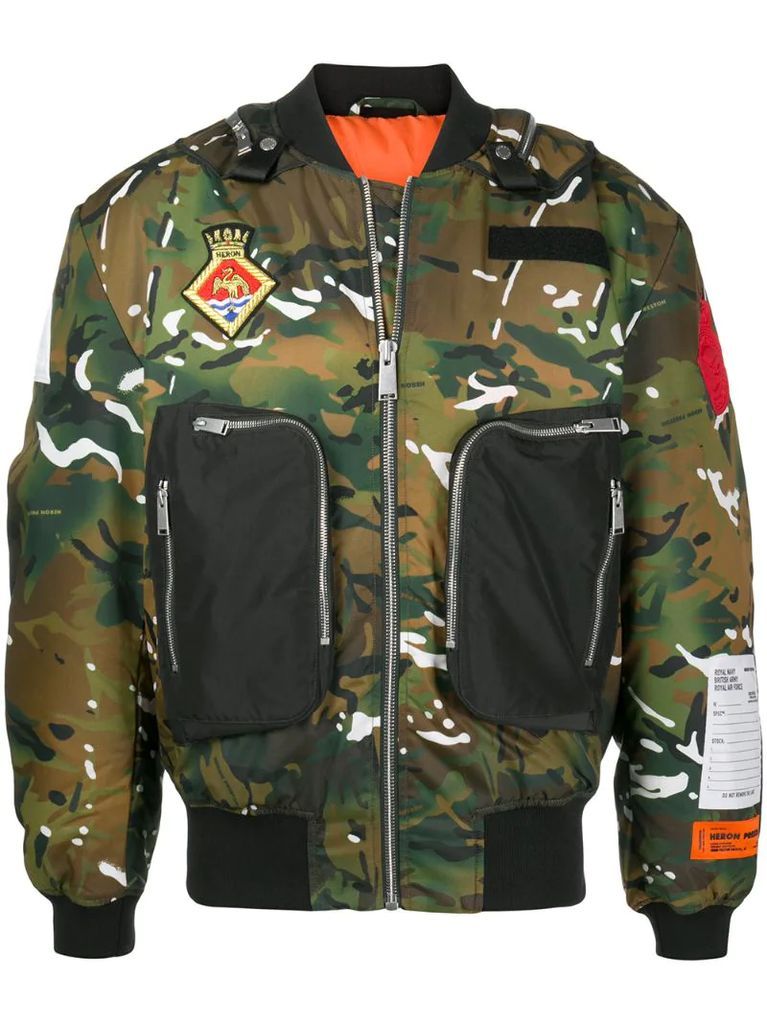 camouflage-print bomber jacket