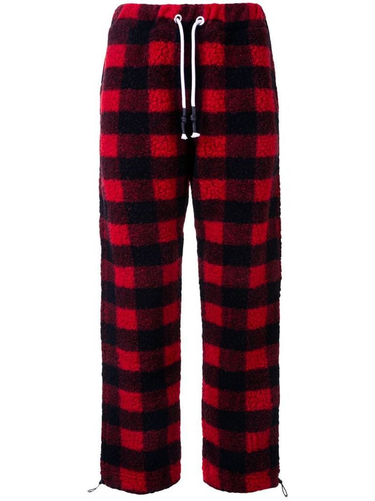 check-pattern textured track pants