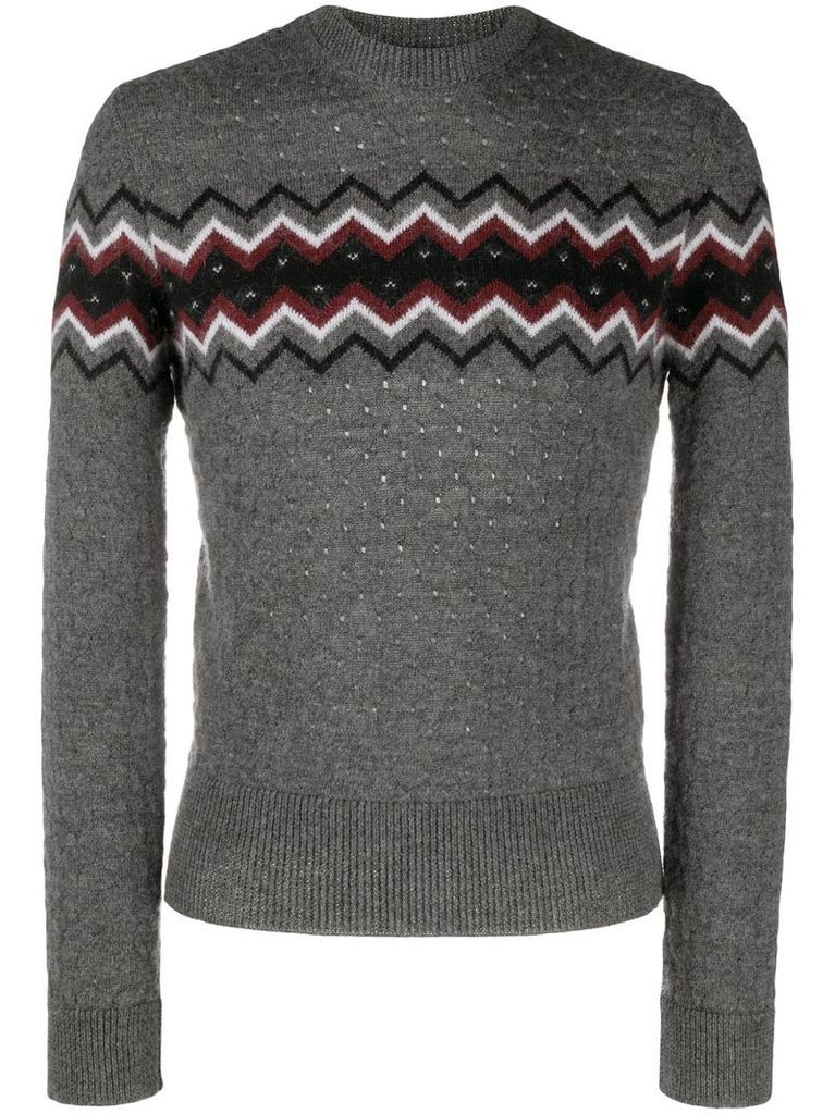 perforated intarsia-knit jumper