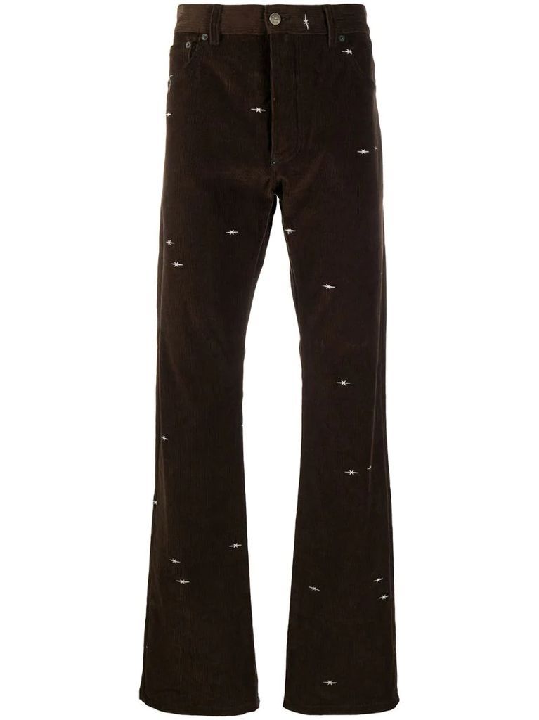 star embroidered corduroy trousers