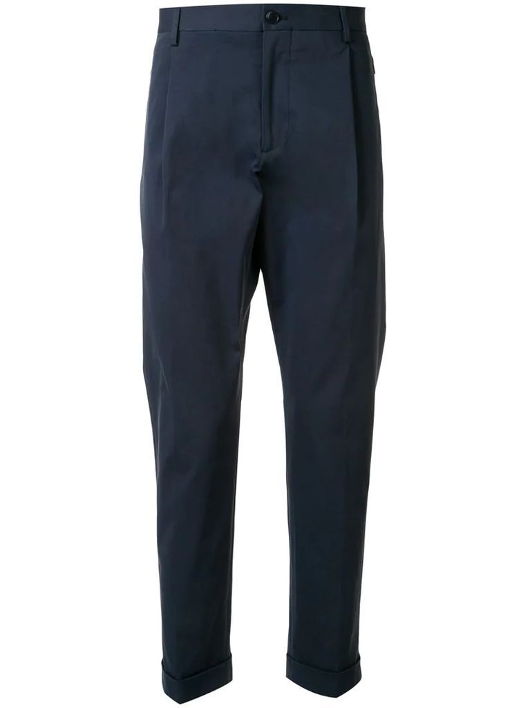 pleated cotton tapered trousers
